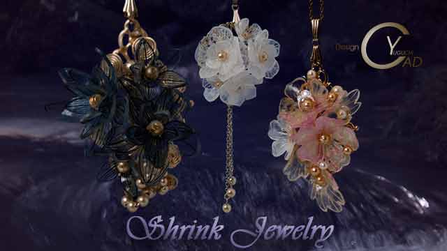 スタンプ&ペイント シュリンクジュエリー作品集 プラバンアクセサリー170705　Shrink Plastic in Jewelry キャドユグチ　湯口千恵子の部屋