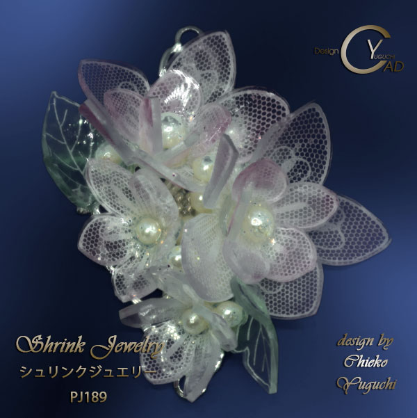 スタンプ&ペイント シュリンクジュエリー作品集 プラバンアクセサリー PJ189B　Shrink Plastic in Jewelry キャドユグチ　湯口千恵子の部屋