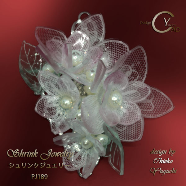 スタンプ&ペイント シュリンクジュエリー作品集 プラバンアクセサリー PJ189R　Shrink Plastic in Jewelry キャドユグチ　湯口千恵子の部屋