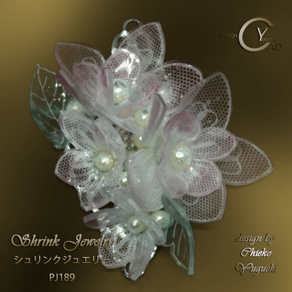 スタンプ&ペイント シュリンクジュエリー作品集 プラバンアクセサリー PJ189V　Shrink Plastic in Jewelry キャドユグチ　湯口千恵子の部屋