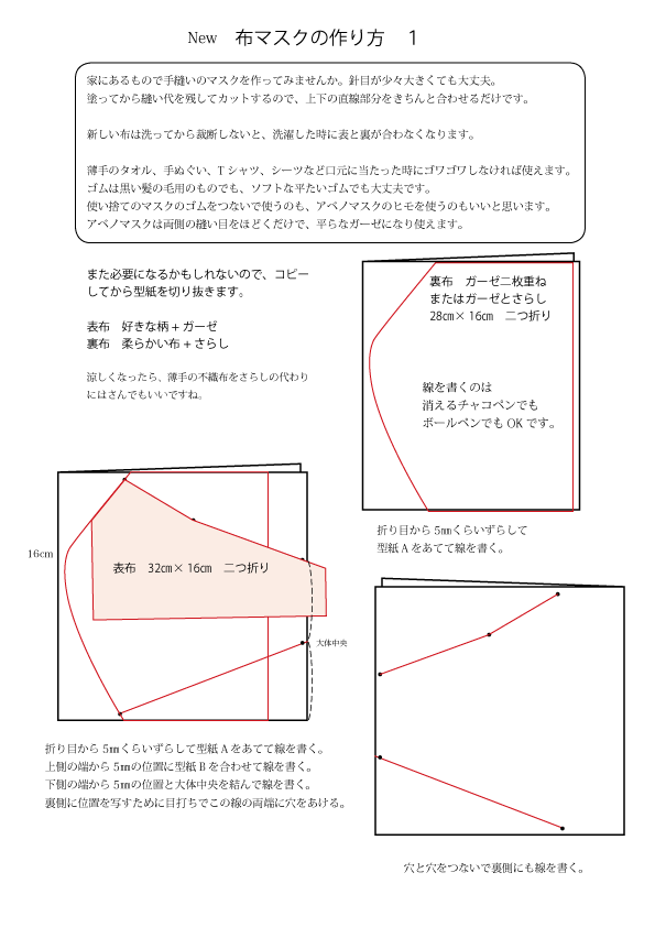 布マスクの作り方１ 湯口千恵子の部屋